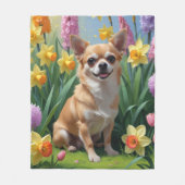 Chihuahua Hond Spring Bloemen Schilderen Fleece Deken (Voorkant)