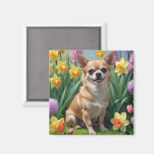 Chihuahua Hond Spring Bloemen Schilderen Magneet (Voorkant / Achterkant)