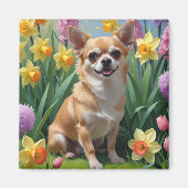 Chihuahua Hond Spring Bloemen Schilderen Magneet (Voorkant)