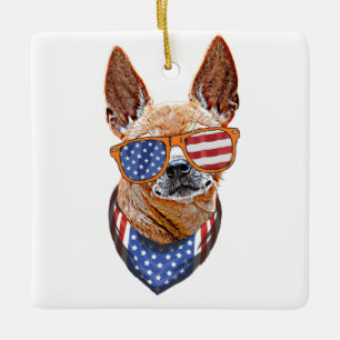 Chihuahua Hond USA Amerikaanse Onafhankelijkheid 4 Keramisch Ornament