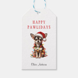 Chihuahua Hond verstrikt in kerstverlichting Cadeaulabel