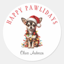Chihuahua Hond verstrikt in kerstverlichting Ronde Sticker