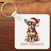 Chihuahua Hond verstrikt in kerstverlichting Sleutelhanger (Voorkant)