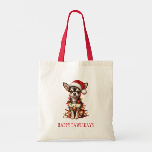 Chihuahua Hond verstrikt in kerstverlichting Tote Bag (Achterkant)