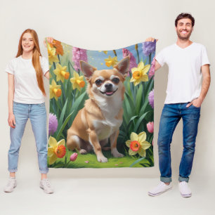 Chihuahua Hond Voorjaarsbloemen Schilderij Fleece Deken