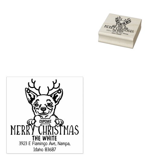 Chihuahua Hond Vrolijk Kerstmis Retouradres Rubberstempel (Gestempeld)