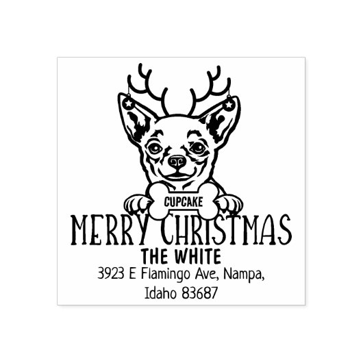 Chihuahua Hond Vrolijk Kerstmis Retouradres Rubberstempel (Afrduk)