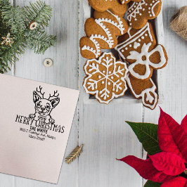 Chihuahua Hond Vrolijk Kerstmis Retouradres Rubberstempel