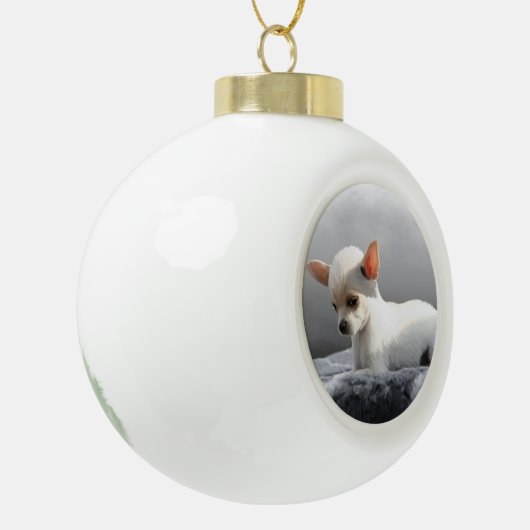 Chihuahua Hond Zittend Hond Portret Kunst Schilder Keramische Bal Ornament (Links)