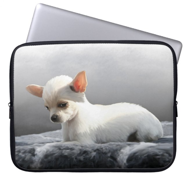 Chihuahua Hond Zittend Hond Portret Kunst Schilder Laptop Sleeve (Voorkant)