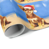 Chihuahua Hond Zittend Op Strand Kerst Pet Cadeaupapier (Rol Hoek)