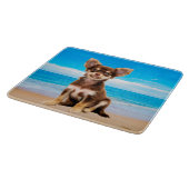 Chihuahua Hond Zittend op Tropisch Strand Snijplank (Hoek)