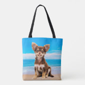 Chihuahua Hond Zittend op Tropisch Strand Tote Bag (Achterkant)