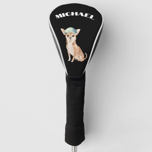 Chihuahua Hond Zwart Persoonlijk Golfheadcover (Voorkant)