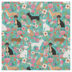 Chihuahua honden  floralen turquoise stof