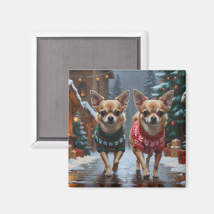 Chihuahua Honden Kerst Sneeuw Vakantie Magneet