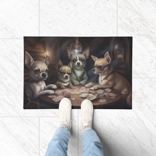 Chihuahua Honden Spelen Poker Art Deurmat (Binnen)
