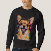 Chihuahua Hoofdtelefoon Hond Grappig Dier Art Prin Trui (Voorkant)