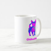 Chihuahua Hot Pink & Blue Silhouette Dog White Koffiemok (Voorkant rechts)