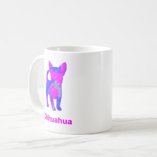 Chihuahua Hot Pink & Blue Silhouette Dog White Koffiemok (Voorkant links)