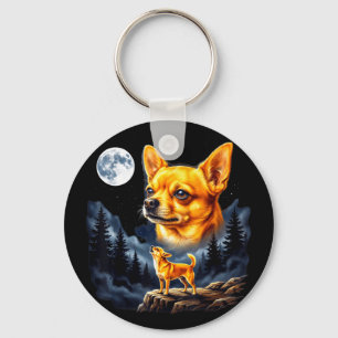 Chihuahua huilend naar de maan vintage honden kuns sleutelhanger