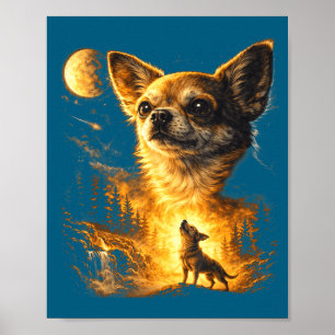 Chihuahua huilt naar de maan vintage grappig poster