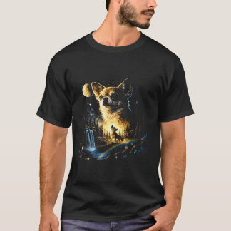 Chihuahua huilt naar de maan vintage grappig t-shirt
