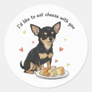 Chihuahua " Ik wil graag kaas met je eten" Ronde Sticker