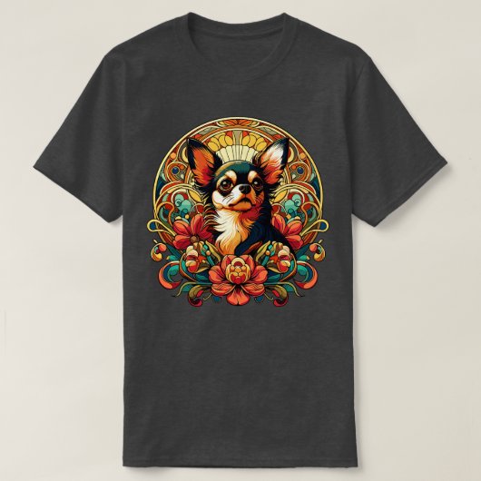 Chihuahua in Art Nouveau Bloemenstijl T-shirt (Design voorkant)