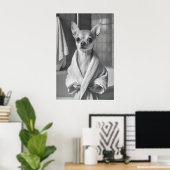 Chihuahua in Bathrobe Art Print, Funny Bathroom Poster (Thuiskantoor)