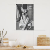 Chihuahua in Bathrobe Art Print, Funny Bathroom Poster (Keuken)