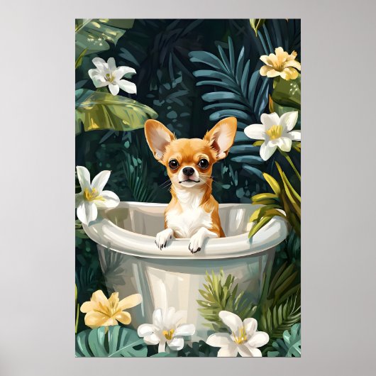 Chihuahua In Bathtub Poster, Funny Dog Poster (Voorkant)