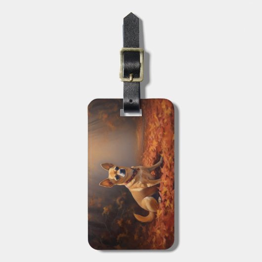 Chihuahua in de herfst laat Herfst inspireren Bagagelabel (Voorkant verticaal)