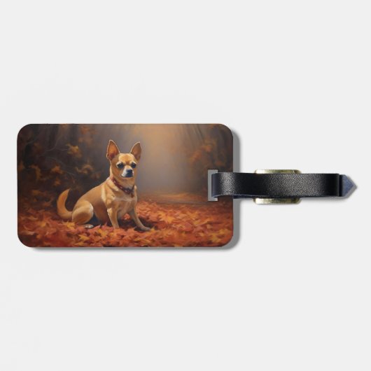 Chihuahua in de herfst laat Herfst inspireren Bagagelabel (Achterkant horizontaal)