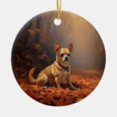 Chihuahua in de herfst laat Herfst inspireren Keramisch Ornament (Voorkant)