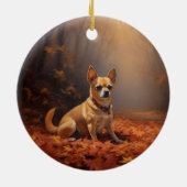 Chihuahua in de herfst laat Herfst inspireren Keramisch Ornament (Achterkant)