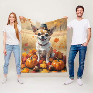 Chihuahua in de herfst verlaat Thanksgiving kunst Fleece Deken