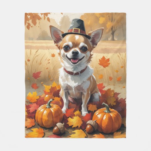 Chihuahua in de herfst verlaat Thanksgiving kunst Fleece Deken (Voorkant)