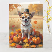 Chihuahua in de herfst verlaat Thanksgiving kunst Kaart (Gele Bloem)