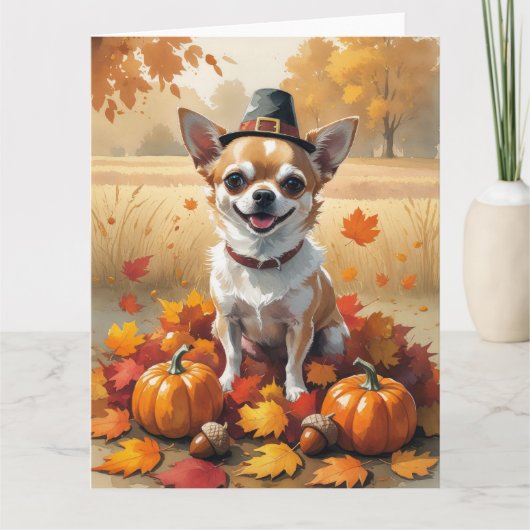 Chihuahua in de herfst verlaat Thanksgiving kunst Kaart (Voorkant)