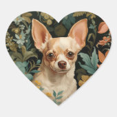 Chihuahua in de stijl van William Morris Hart Sticker (Voorkant)