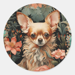 Chihuahua in de stijl van William Morris Ronde Sticker