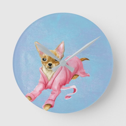 Chihuahua in een Bathrobe Dog Wall klok (Voorkant)