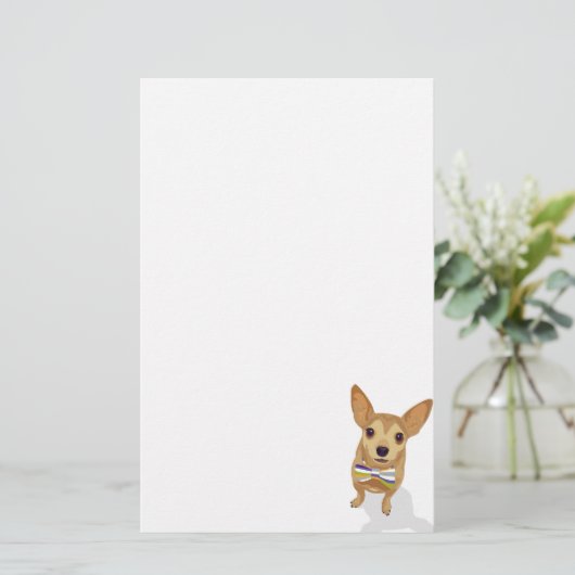 Chihuahua in een kom op een witte achtergrond briefpapier (Staand voorkant)
