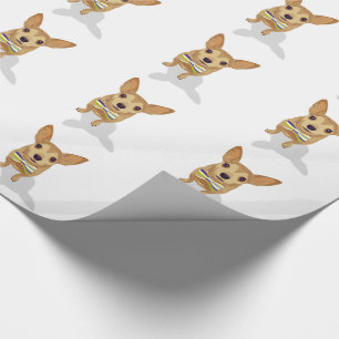 Chihuahua in een kom op een witte achtergrond cadeaupapier