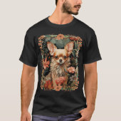 Chihuahua in een tuin van de William Morris vintag T-shirt (Voorkant)