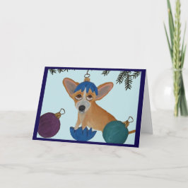Chihuahua in gebroken kerstversiering kaart