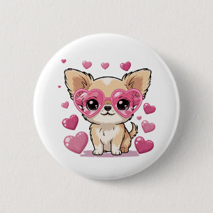 Chihuahua in hart zonnebril Cute hond liefde thema Ronde Button 5,7 Cm