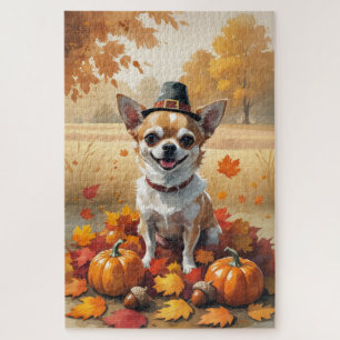 Chihuahua in herfstbladeren Thanksgiving Kunst Legpuzzel
