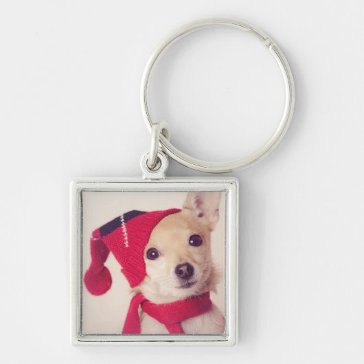 Chihuahua in het Pet van de winter Sleutelhanger (Voorkant)